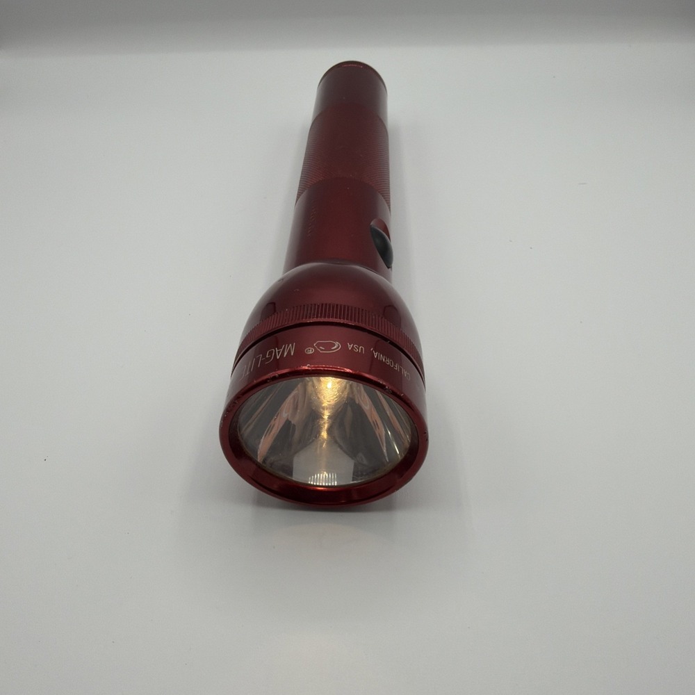 Mag-Lite 2 D-cell flashlight 10" red aluminum tested working LOW LIGHT